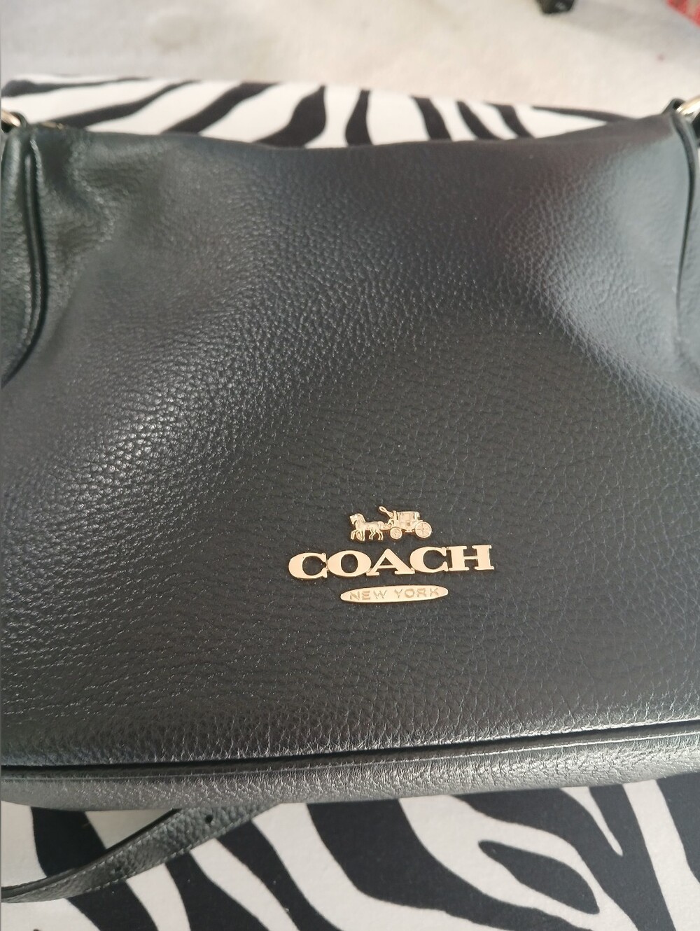 Coach Black Pebbled Leather Shoulder Messenger Bag with Gold Logo